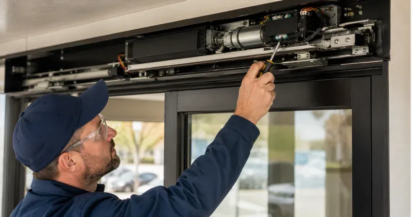 technician completing automatic door repair on residential property in Scugog