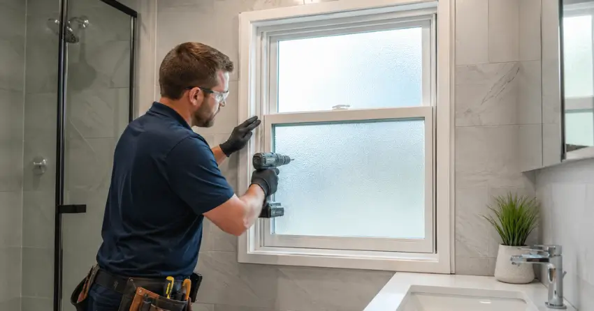 frosted glass installation bathroom window in Purple Hill, Scugog
