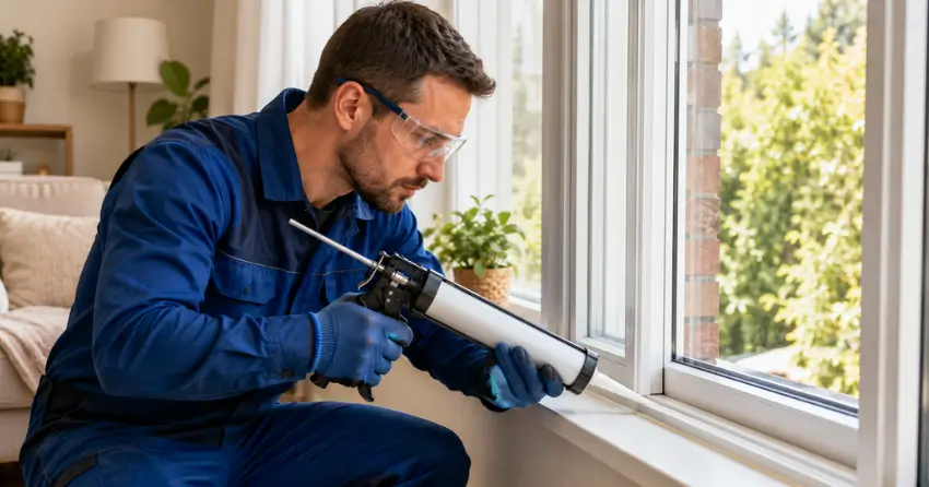 technician repairing window seal and frame in Scugog